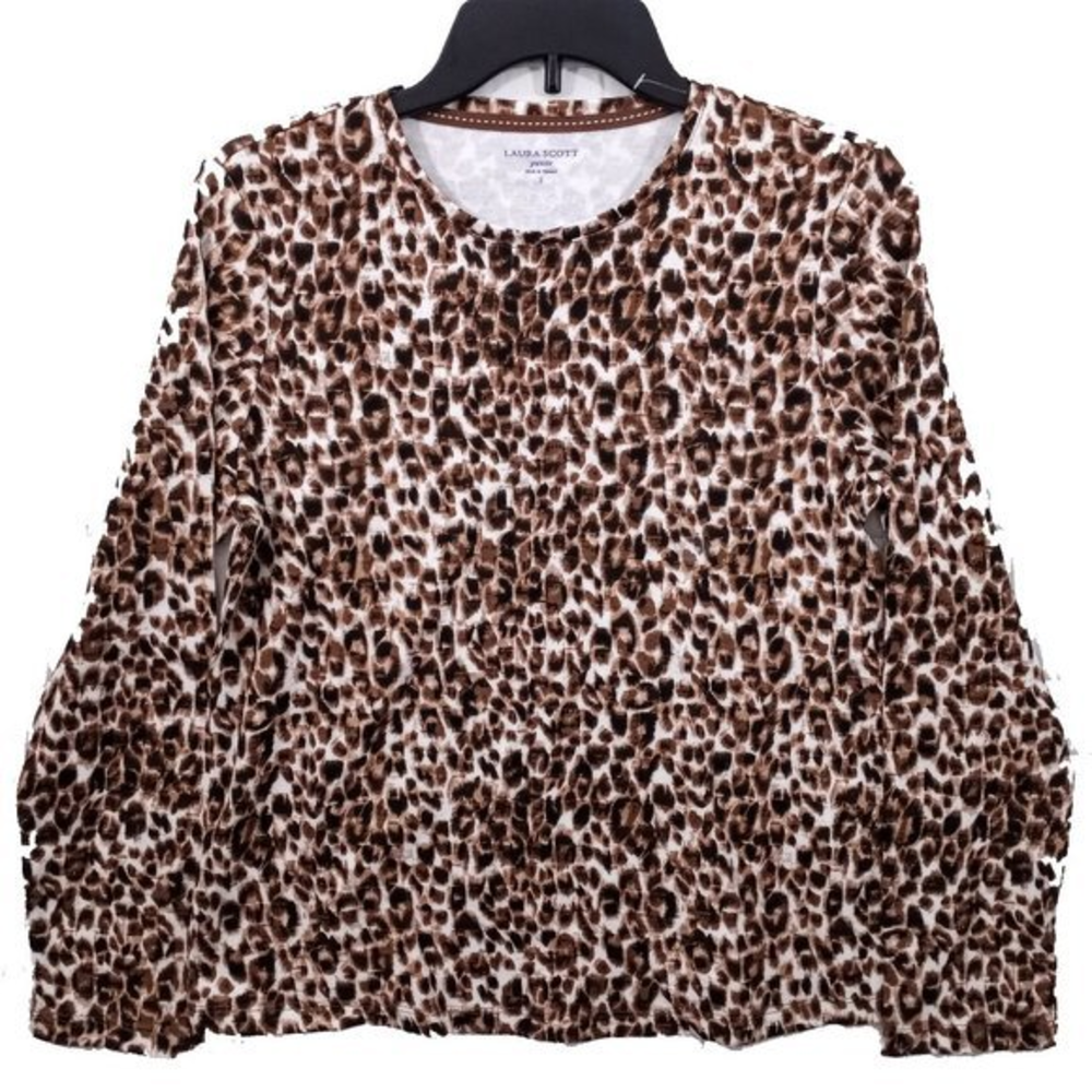 Laura Scott Blouse Long Sleeve Brown Size Small Petite‎ NWOT  #015